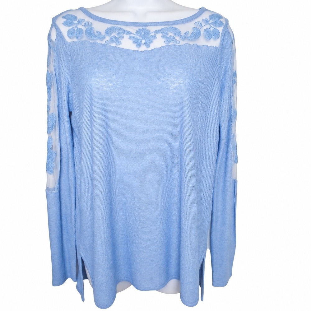 Free People New Romantics S Blue Embroidered Mesh Boho Fairycore Tunic Women
